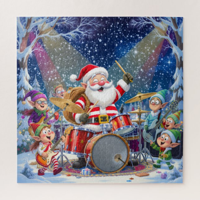 Puzzle Rockin' Santa & The Elf Band: Christmas Drummer (Vertical)