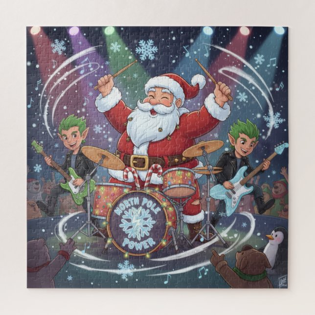 Puzzle Rockin' Santa & The Elf Band: Christmas Drummer (Vertical)