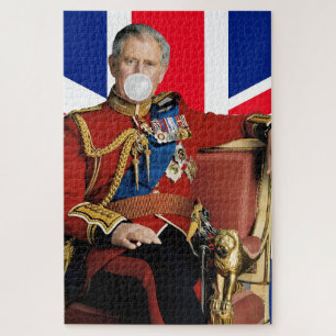 Puzzle Roi Charles soufflant du chewing-gum blanc drapeau