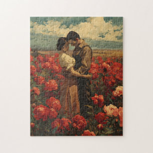 Puzzle Romance vintage : Couple dans le champ de pivoine 