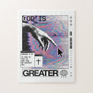 Puzzle Romans 8:31 Cyberpunk Main de Dieu Glitch Art