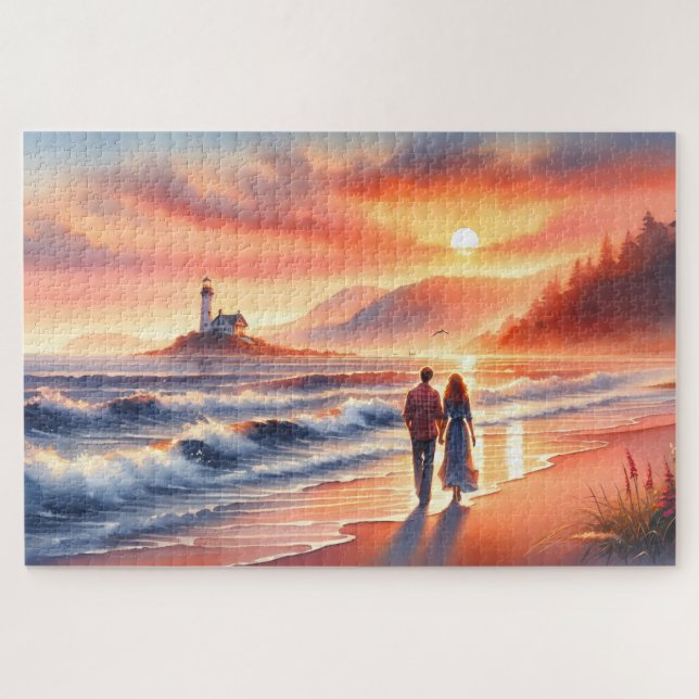 Puzzle Romantic Coastal Sunset Lighthouse Walk (Horizontal)