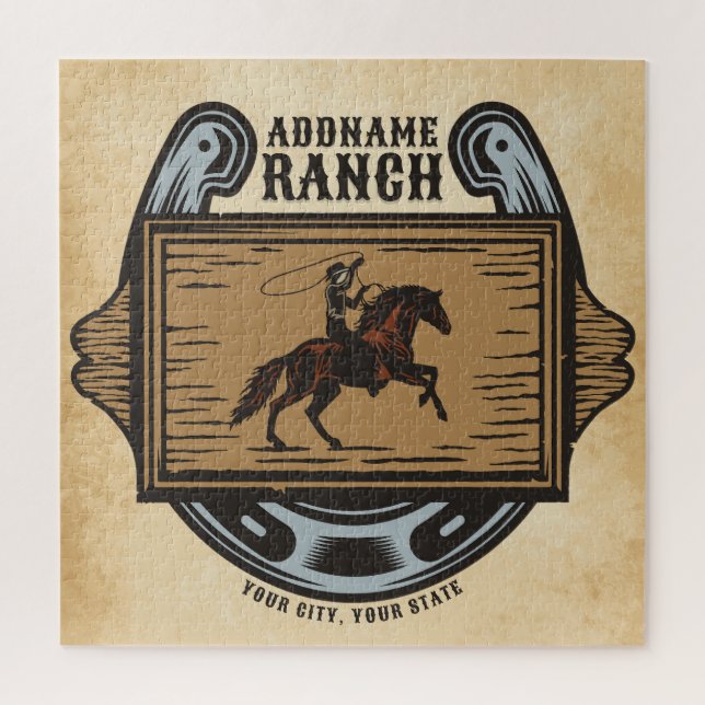 Puzzle Roping Cowboy AJOUTER LE NOM Western Family Horse  (Vertical)