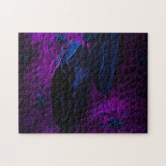 Puzzle Rose éffrayant en matière noire, araignées noires (Horizontal)