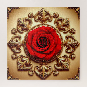 Puzzle Rose Élégante avec Cadre Décoratif Orné