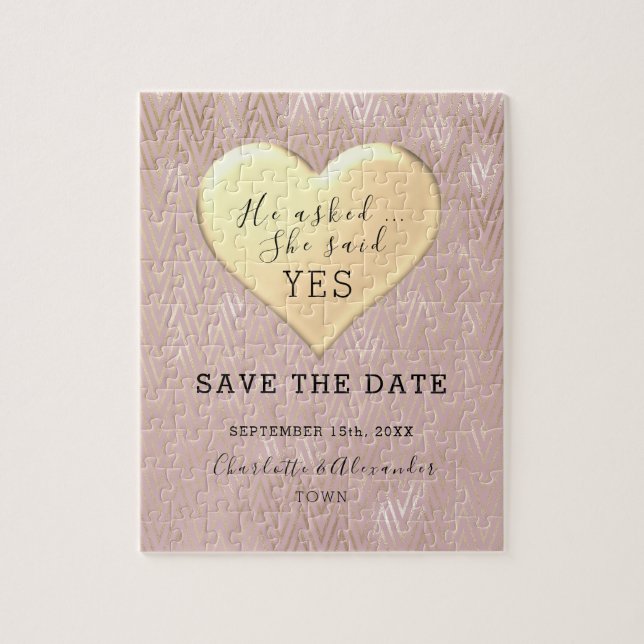 Puzzle Rose Gold Wedding Enregistrer La Date (Vertical)