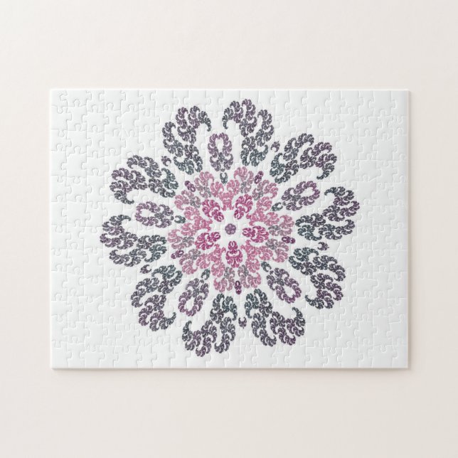 Puzzle Rose, Purple, Gray, White Fractal Art Kaleidoscope (Horizontal)