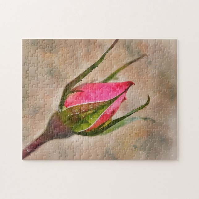 Puzzle Rose Rose Bud Jardin Aquarelle Style Art (Horizontal)