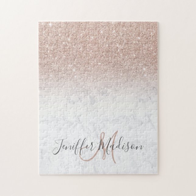 Puzzle Rose rose rose or parties scintillant marbre blanc (Vertical)