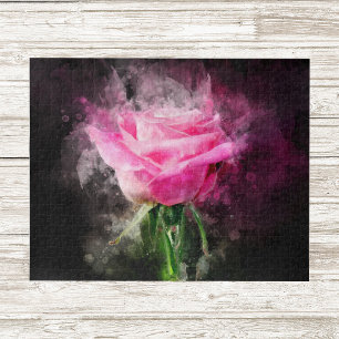 Puzzle Rose roseau aquarelle sur fond noir