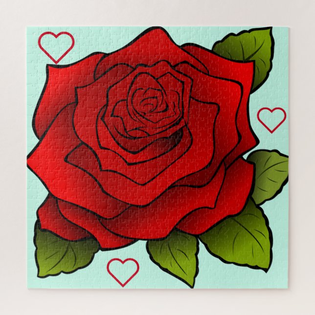 Puzzle Rose rouge romantique - Coeurs (Vertical)