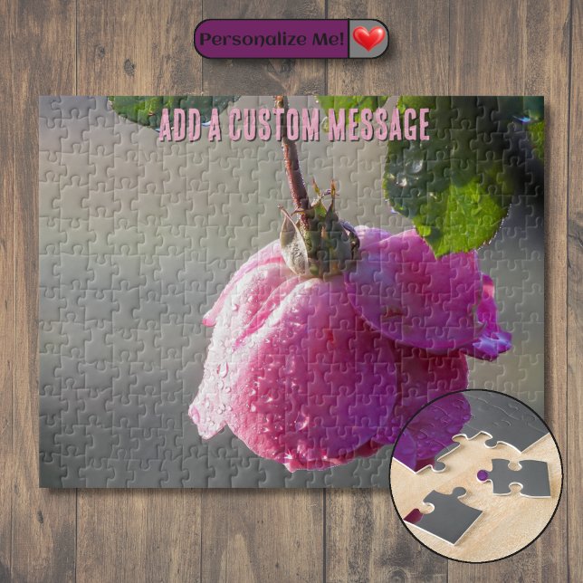 Puzzle Roseraie Rose Goutte de Pluie (Pink Rose Raindrop Jigsaw Puzzle)