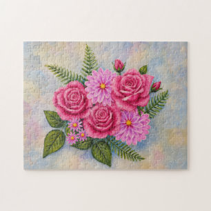 Puzzle Roses avec Dahlias 