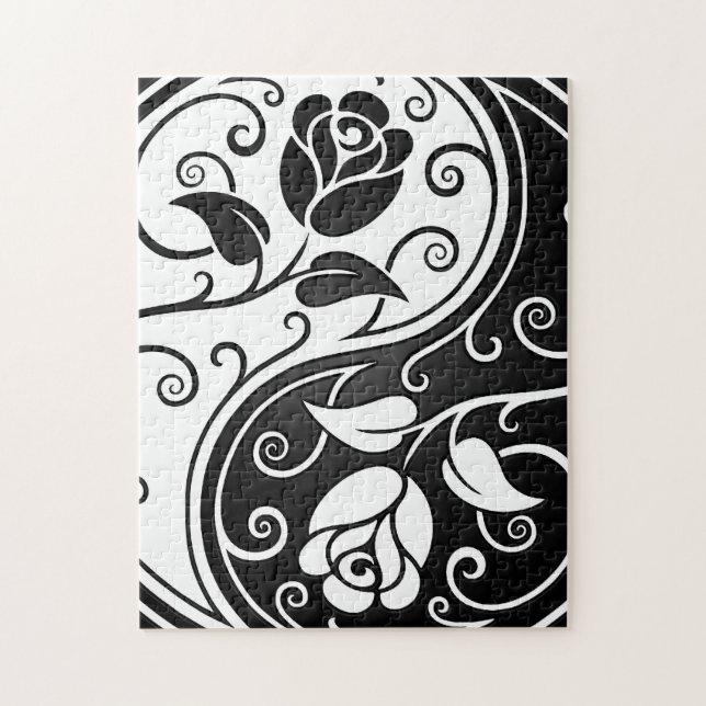 Puzzle Roses blancs et noirs de Yin Yang (Vertical)