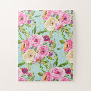 Puzzle Roses d'aquarelle en rose et crème sur Aqua
