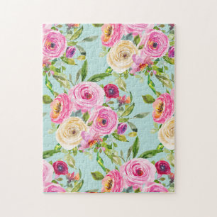 Puzzle Roses d'aquarelle en rose et crème sur Aqua