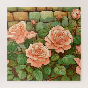Puzzle Roses de corail et mur de pierre