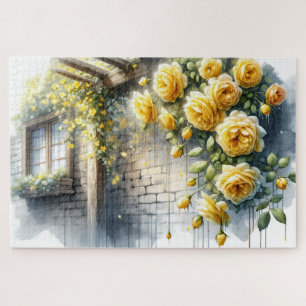 Puzzle Roses d'or sur le mur en pierre rustique