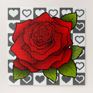 Puzzle Roses et Coeurs Rouges Romantiques -