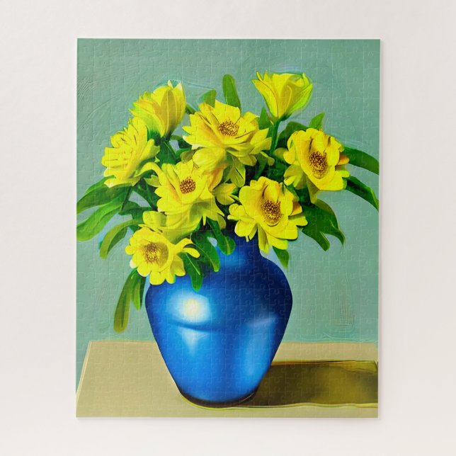 Puzzle Roses jaunes dans un Vase bleu Boho Art (Vertical)