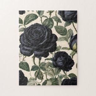 Puzzle Roses Noirs Et Feuilles Verts,