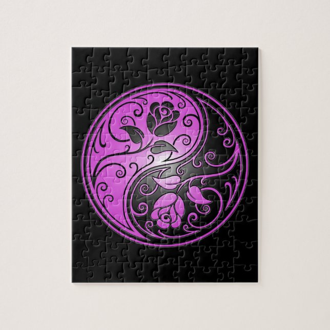 Puzzle Roses, pourpre et noir de Yin Yang (Vertical)