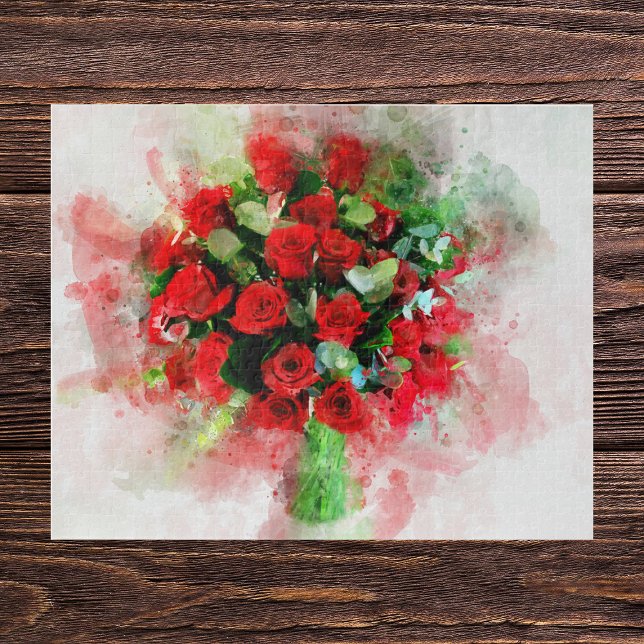 Puzzle Roses rouges Bouquet d'aquarelle de fleur - wb (Créateur téléchargé)