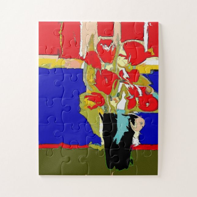 Puzzle Roses rouges Vase Art déco (Vertical)