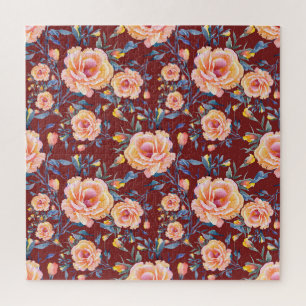 Puzzle Roses, sans soudure, motif arrière - plan rouge