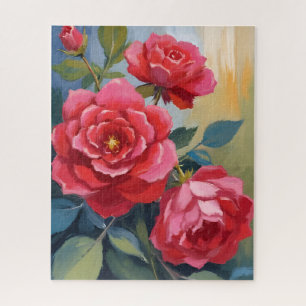 Puzzle Rosier rouge Peinture florale à l'aquarelle