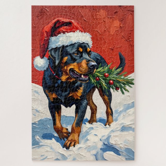 Puzzle Rottweiler Carrying Christmas Tree Sapling Hat (Vertical)