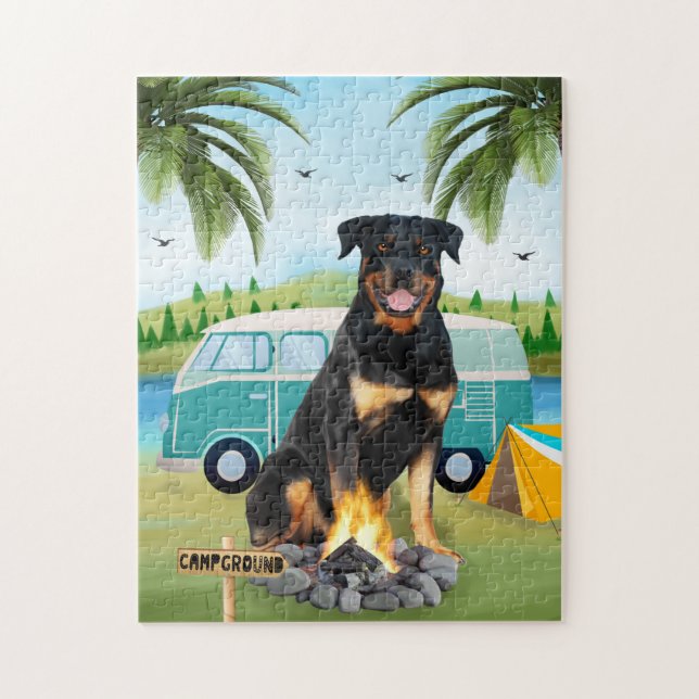 Puzzle Rottweiler Chien Camping (Vertical)
