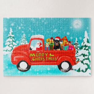 Puzzle Rottweiler Chien Noël Père Noël Livraison Camion