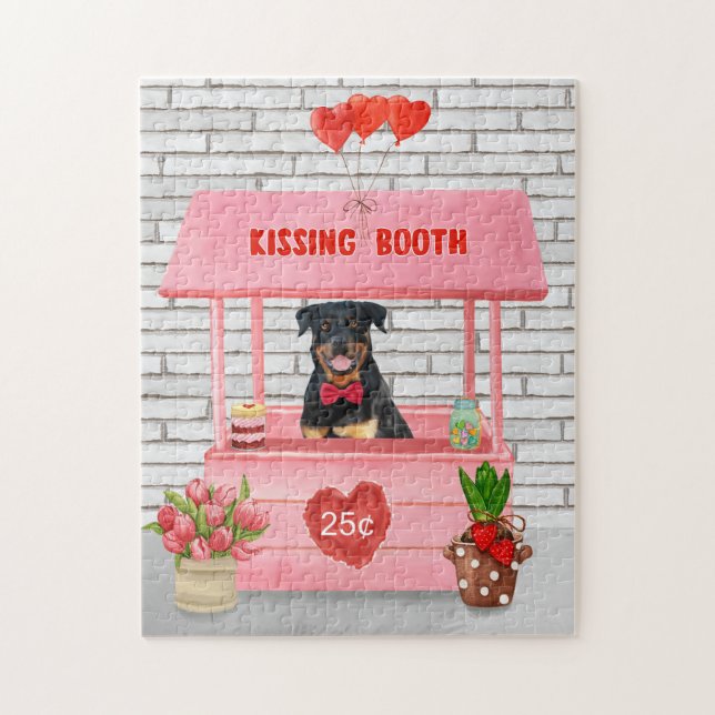 Puzzle Rottweiler Chien Valentine's Day Kissing Booth (Vertical)