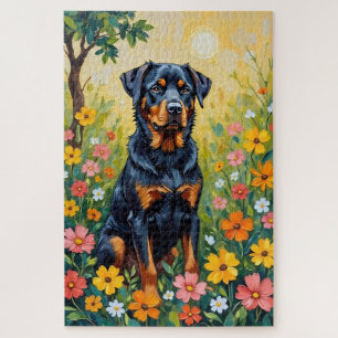 Puzzle Rottweiler Jardin Floral de Printemps Chien