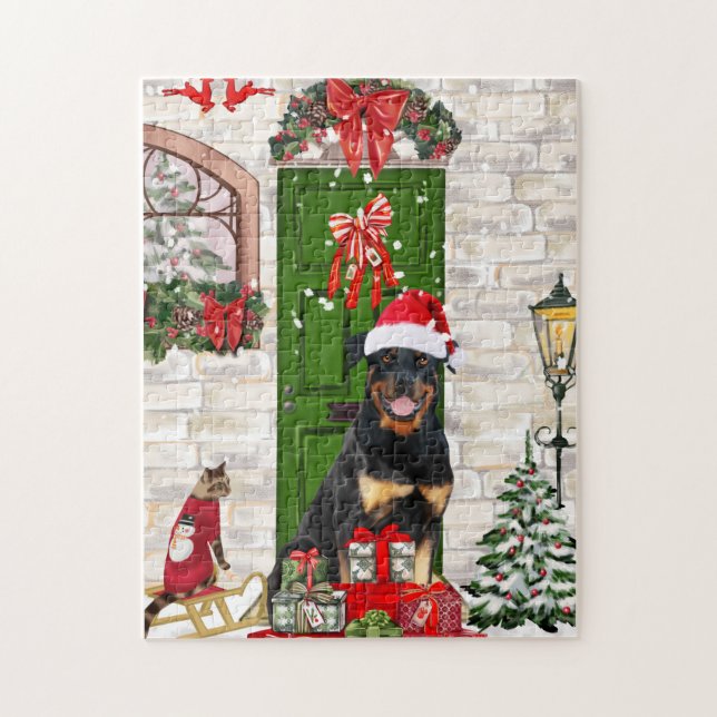 Puzzle Rotweiler Chien Noël (Vertical)