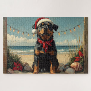 Puzzle Rotweiler Chien Noël Plage Vintage