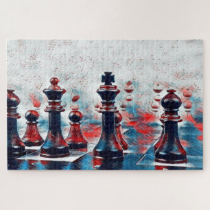 Puzzle Rouge, Blanc, Pièces d'échecs Bleues Roi, Reine, É