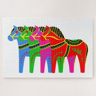 Puzzle Rouge/bleu/rose/vert Nordic Folk Dala cheval