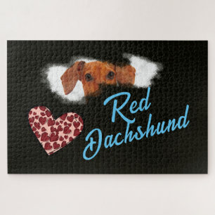 Puzzle Rouge Dachshund Yeux couleur solide 1000 pièce