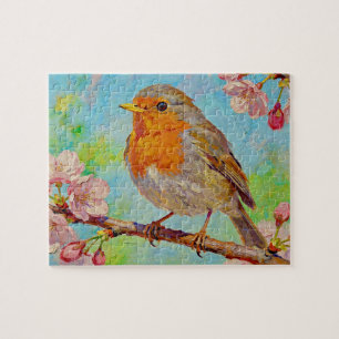 Puzzle Rouge-gorge printanier dans une peinture à l'huile