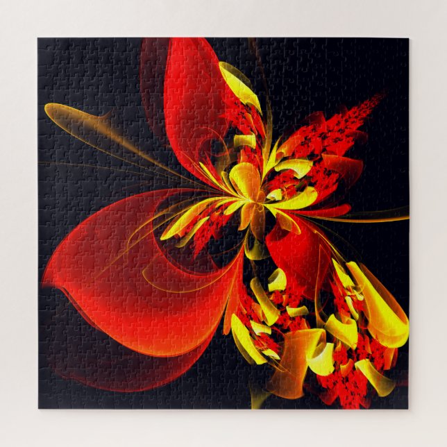 Puzzle Rouge Jaune Floral Moderne Résumé Modèle Art #10 (Vertical)