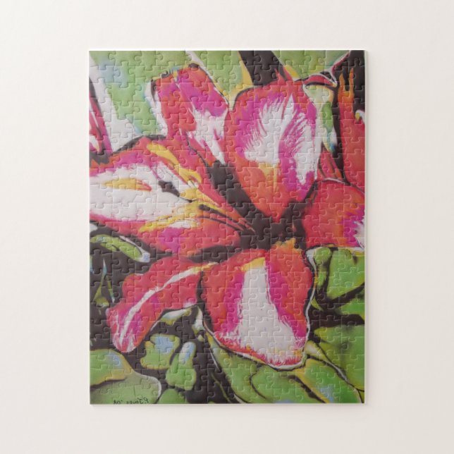 Puzzle rouge vert blanc et noir fleurs de lys abstrait (Vertical)
