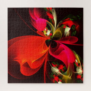 Puzzle Rouge Vert Floral Moderne Art Abstrait Motif #02