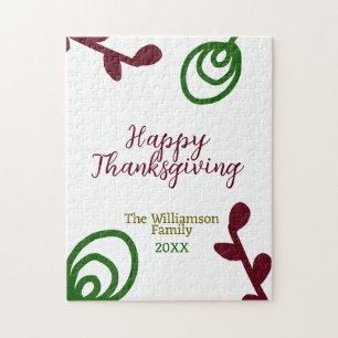 Puzzle Rouge vert joyeux Thanksgiving floral feuille auto
