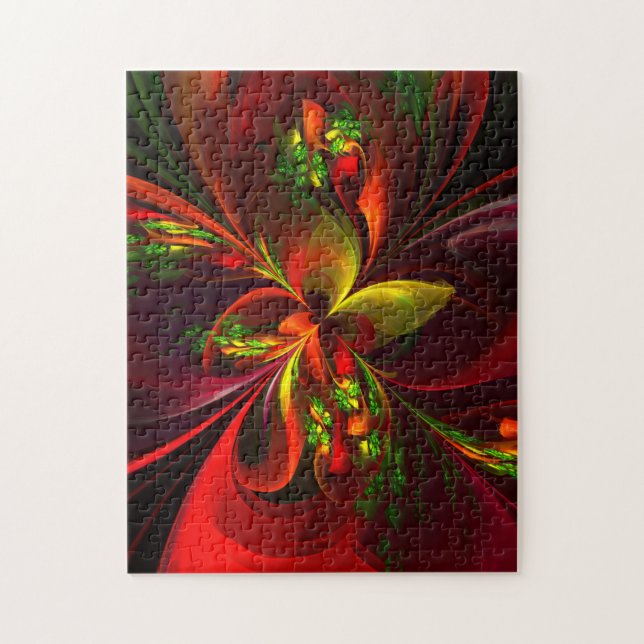 Puzzle Rouge vert moderne Floral Abstrait Art Motif #05 (Vertical)