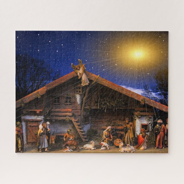 Puzzle rougeoyant de photo d'étoile de nativité (Horizontal)