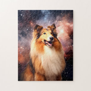 Puzzle Rough Collie avec l'Arrière - plan spatial