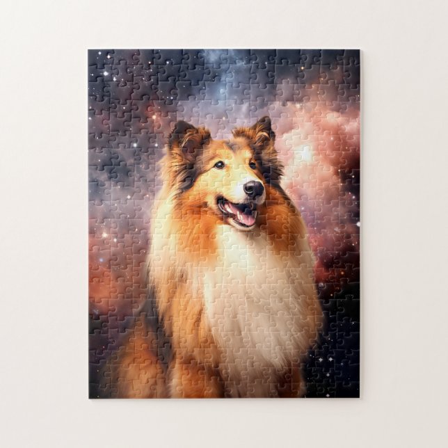 Puzzle Rough Collie avec l'Arrière - plan spatial (Vertical)