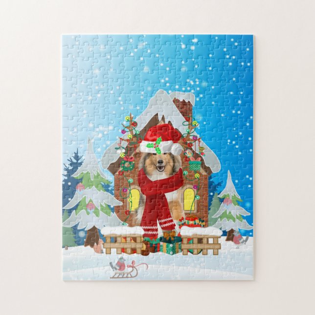 Puzzle Rough Collie chien avec cadeaux de Noël (Vertical)